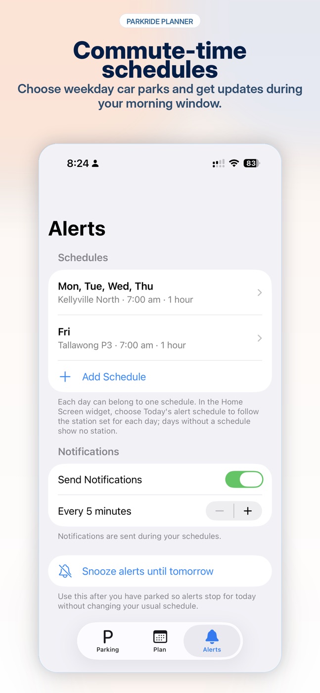 Commute-time schedules for parking updates