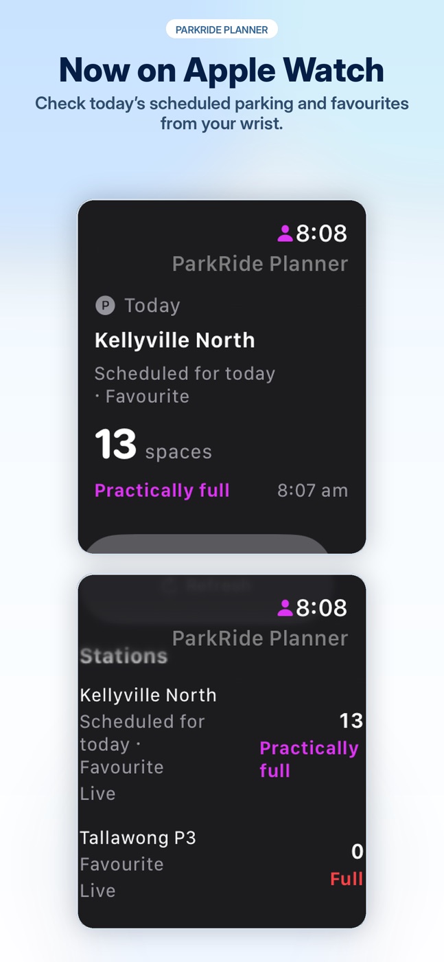 ParkRide Planner Apple Watch support preview