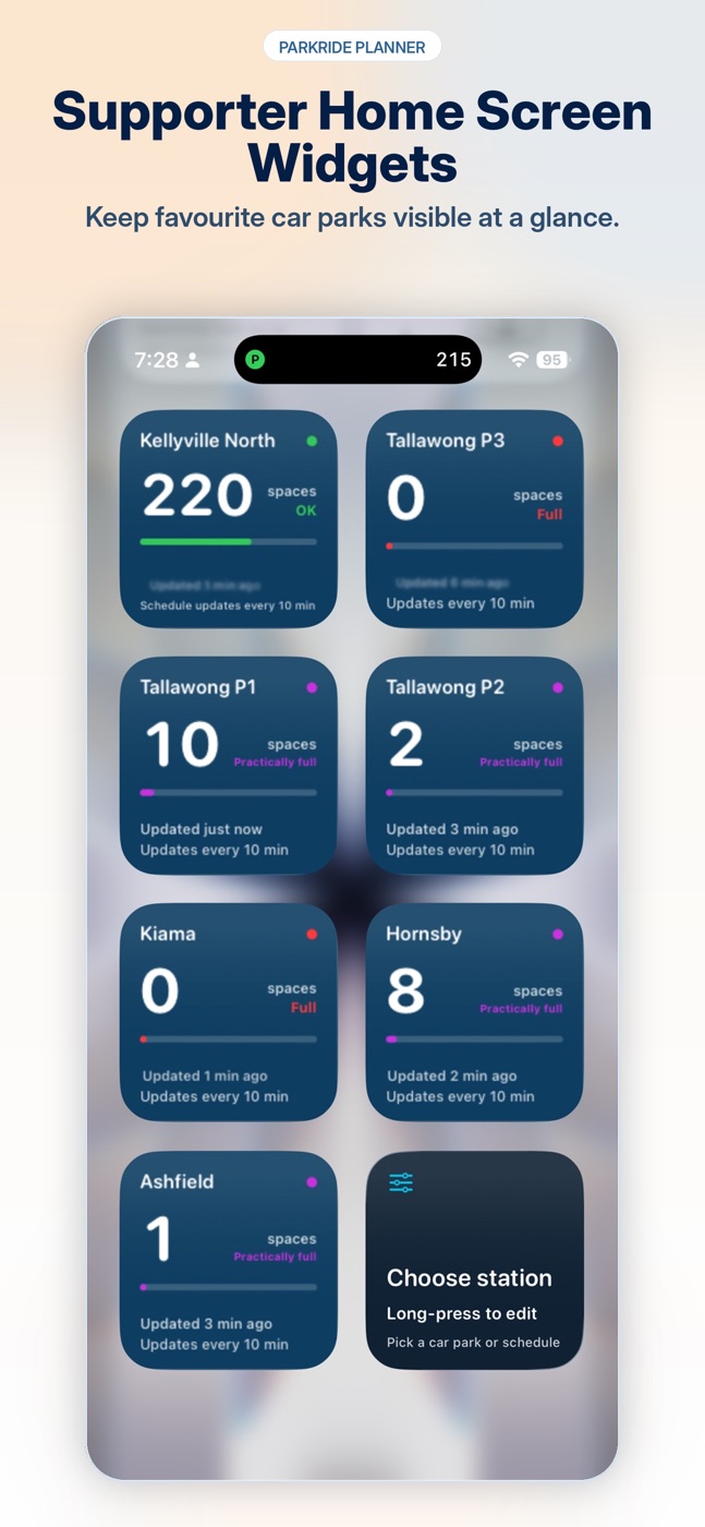 Supporter Home Screen widgets for favourite car parks