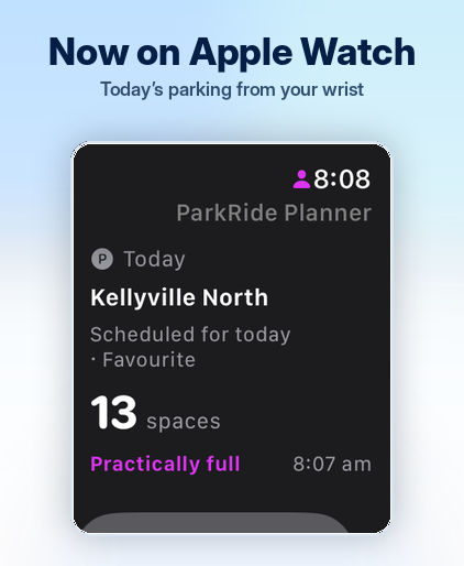 Apple Watch showing ParkRide Planner parking status